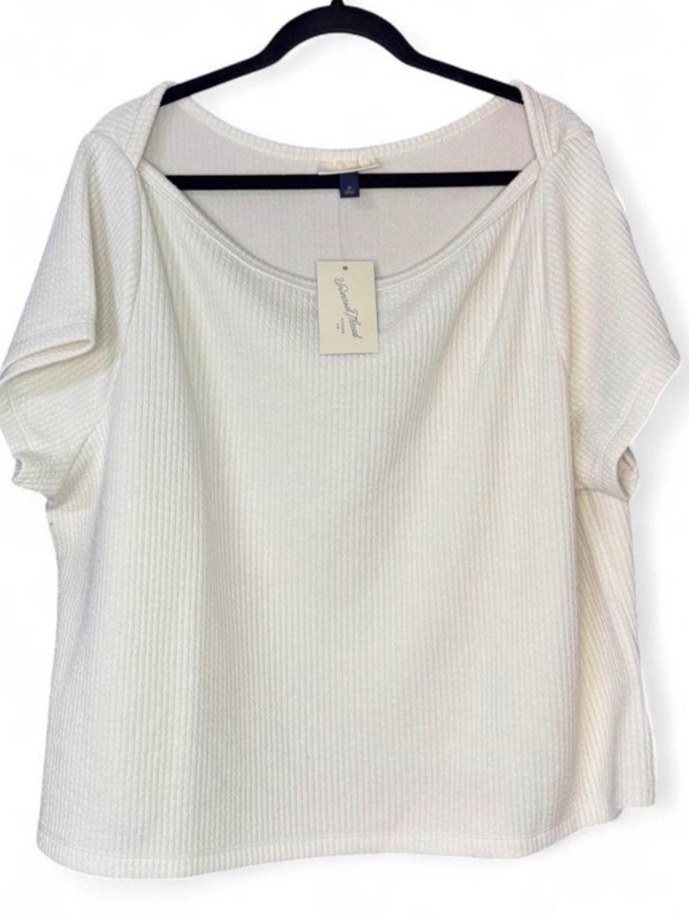Universal Thread Cream Ribbed Short-Sleeve Scoop Neck Top